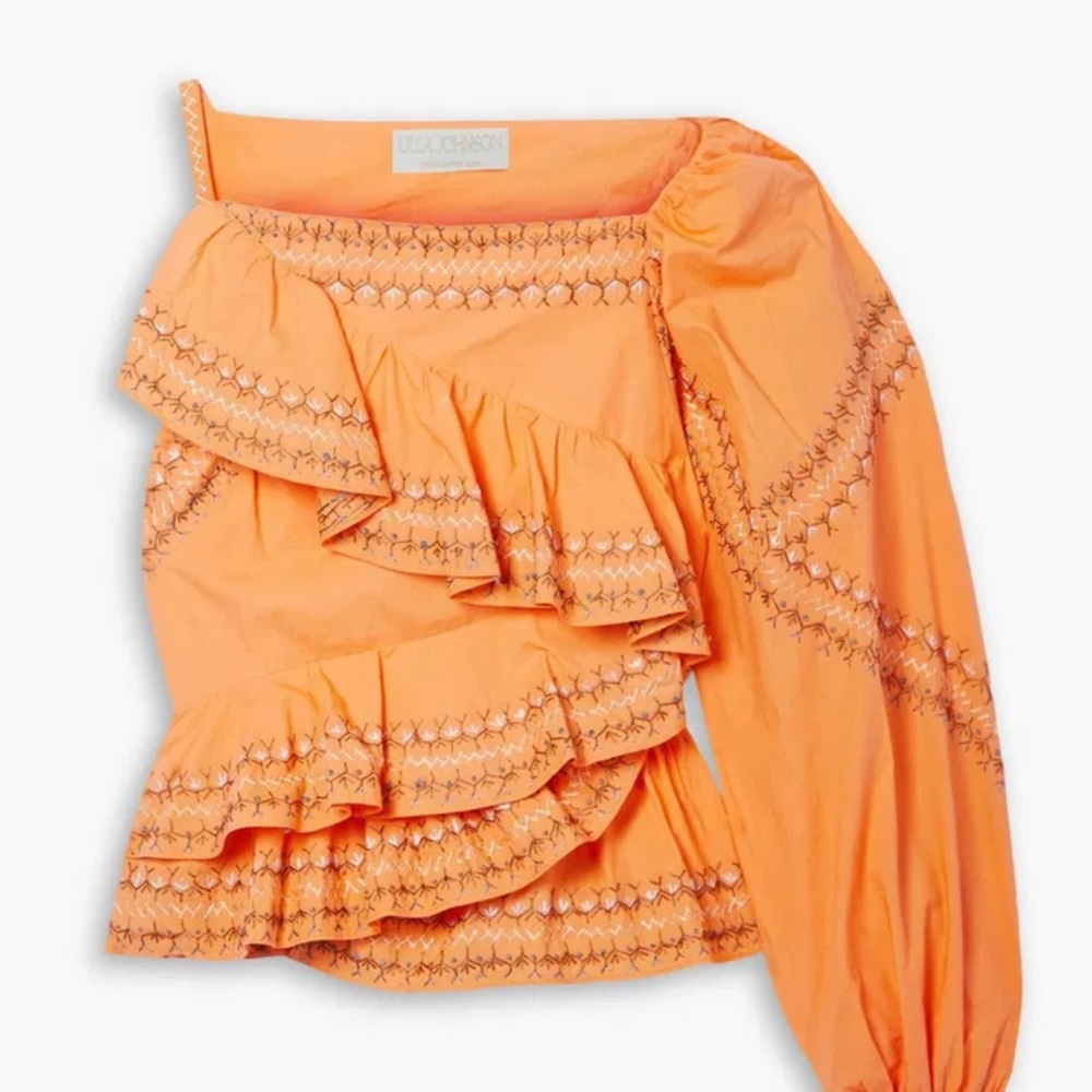 Ulla Johnson Orange Asymmetrical Ruffled Blouse